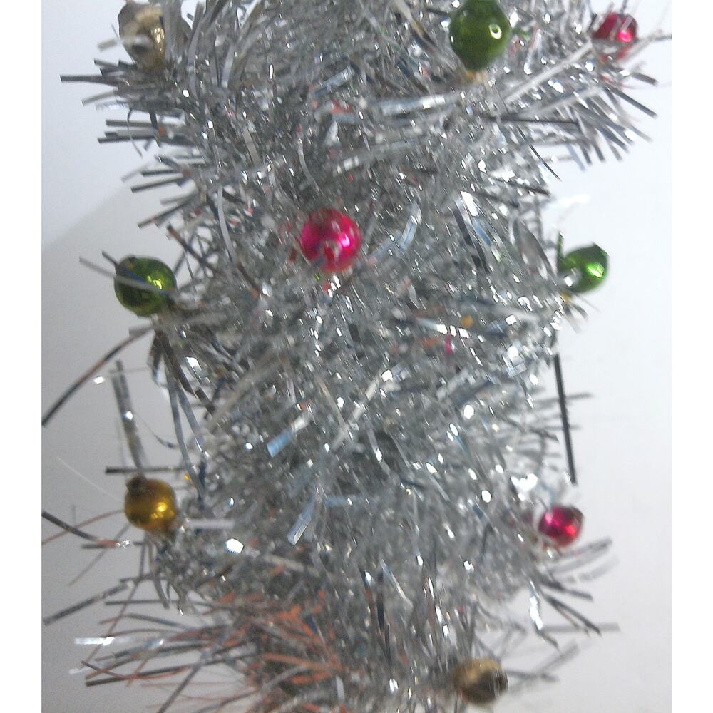 Vintage Silver Aluminum Tabletop Feather Tree With Mercury Ball Ornaments - Picture 4 of 7